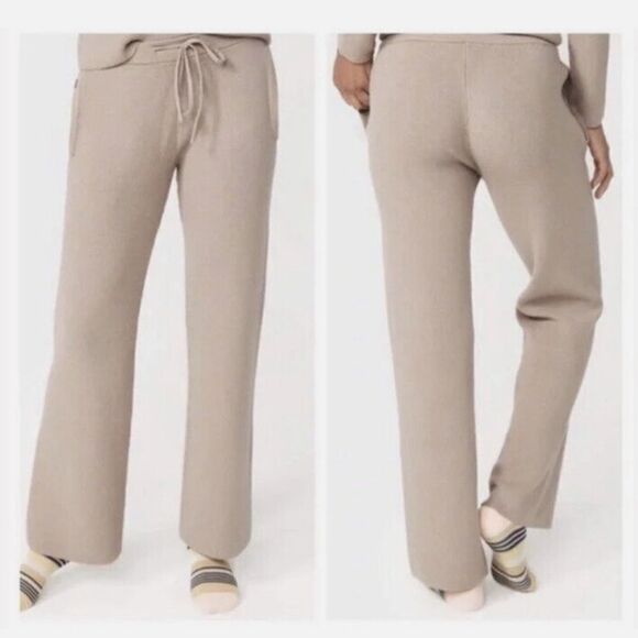 Figs Pants - Figs Women's Tan Ribbed Knit Wide Leg Lounge Wear Pant✨